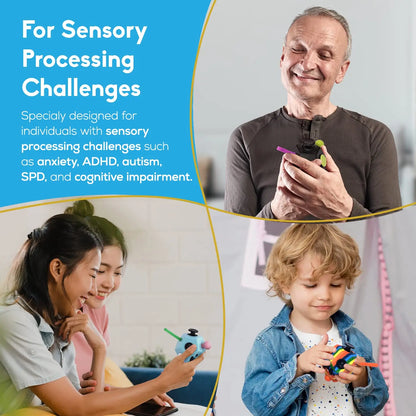 Supports those with sensory processing challenges such as anxiety, ADHD, autism, SPD, and cognitive impairment.